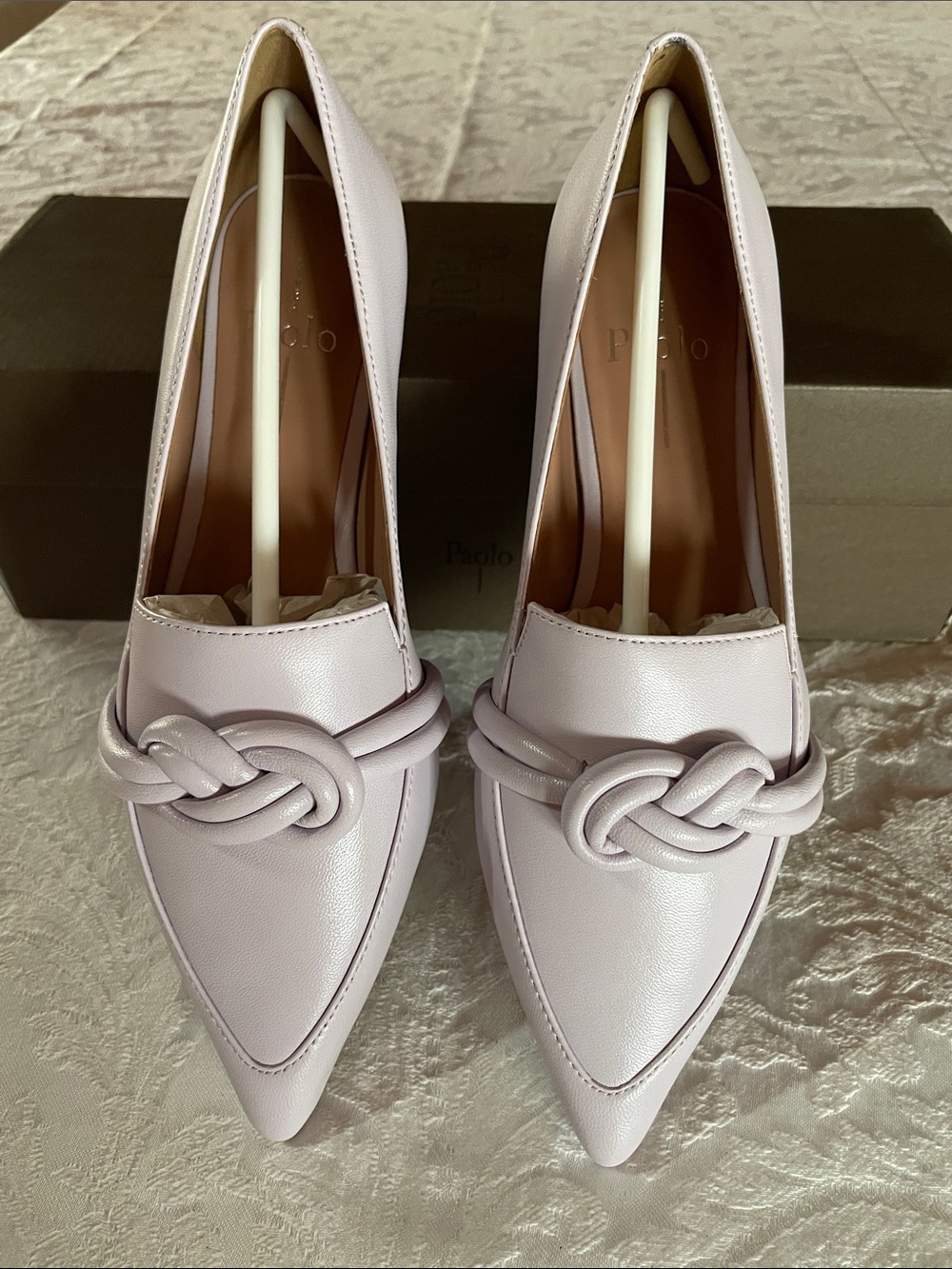 Paolo Lavender 100% Real Leather Knot-Detail Pointed Loafers Sz 6M